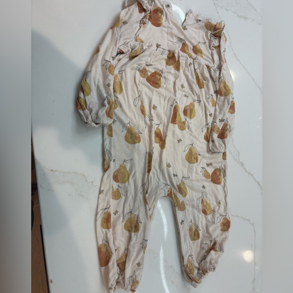 Angel Dear Cream and Brown Pear Print onesie